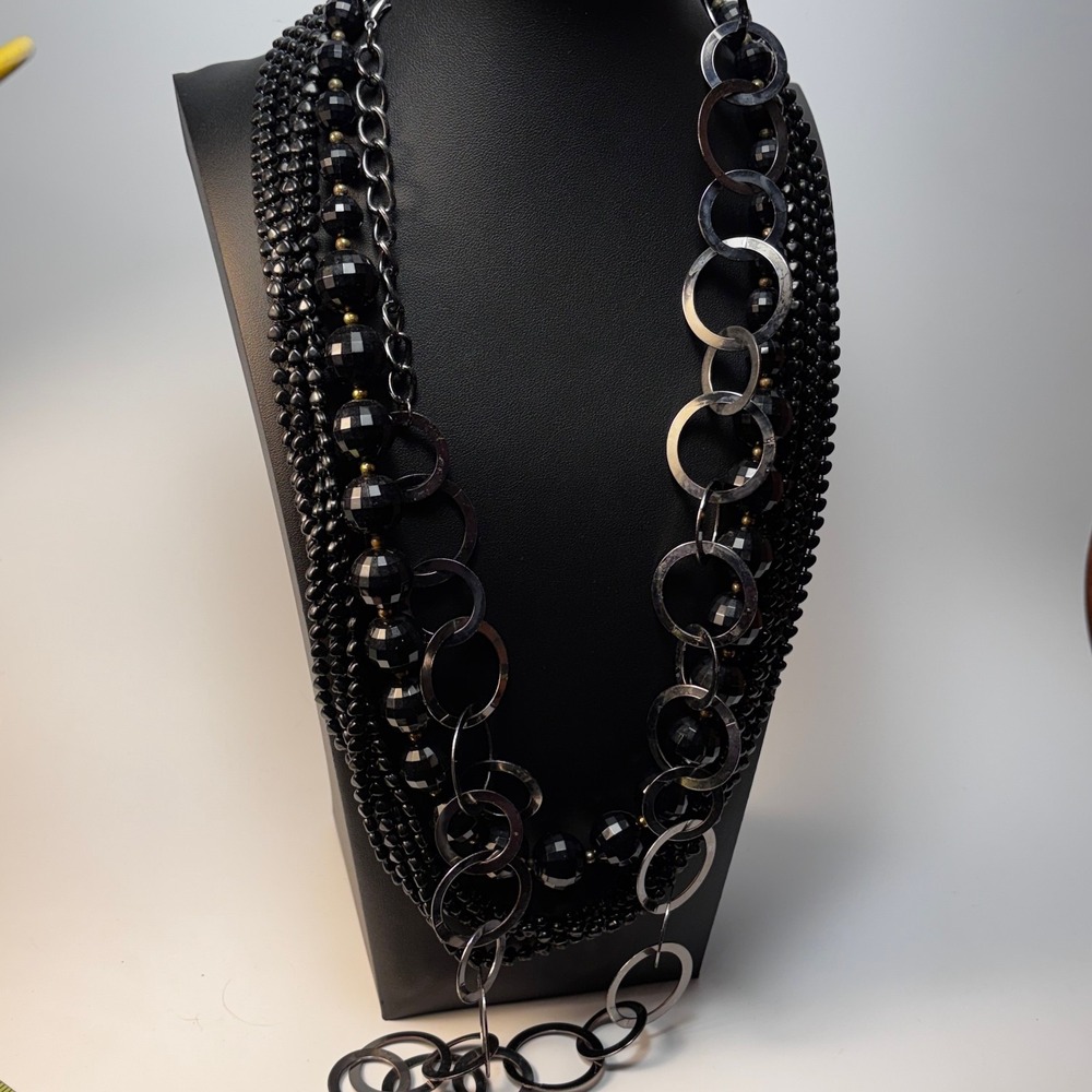 Necklace Lot Black Metal Acrylic Beads Retro Boho Goth - Picture 6 of 11
